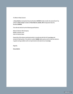 Vehicle Ownership Transfer Letter
