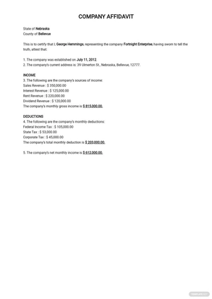 Company Affidavit Sample Template