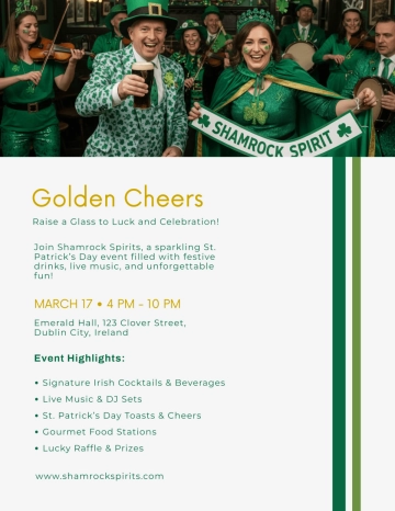 Free St. Patrick's Day Golden Cheers Flyer Template to Edit Online