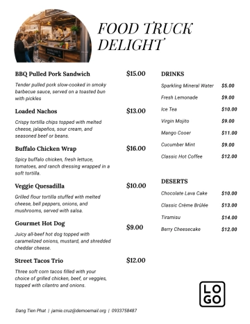 Free Food Truck Menu Template to Edit Online
