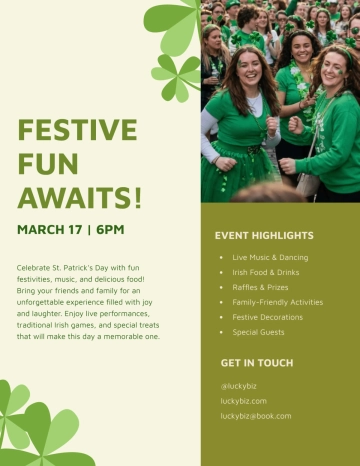 Free St. Patrick’s Day Event Flyer Template to Edit Online