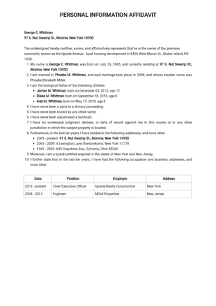Personal Information Affidavit Template