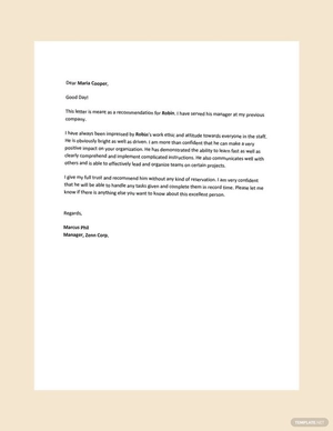Recommendation Letter for Employee from Manager