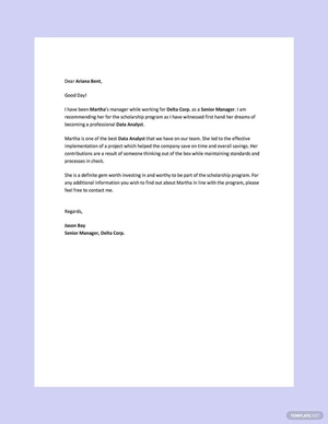 Recommendation Letter for Scholarship from Employer