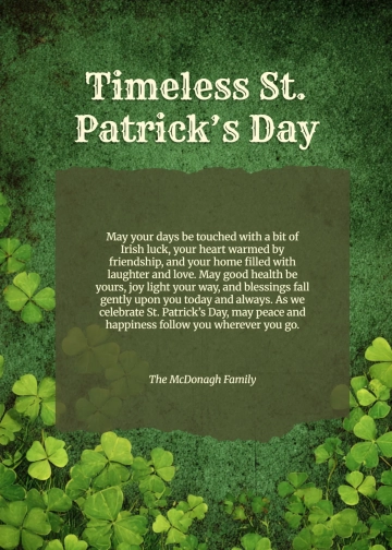Free Classic St. Patrick's Day Wishes Template to Edit Online
