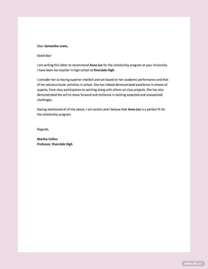 Student Scholarship Recommendation Letter Student Scholarship Recommendation Letter