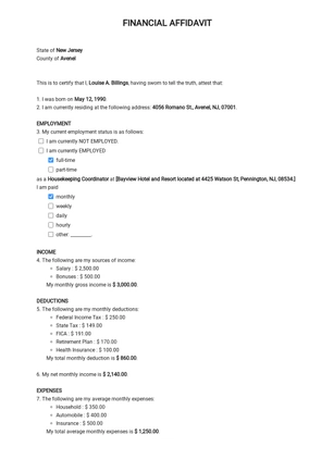 Short Form Financial Affidavit Template