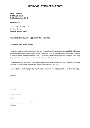 Sample Affidavit Of Birth By Father Template