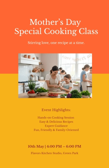 Free Cooking Class for Mother's Day Poster Template to Edit Online
