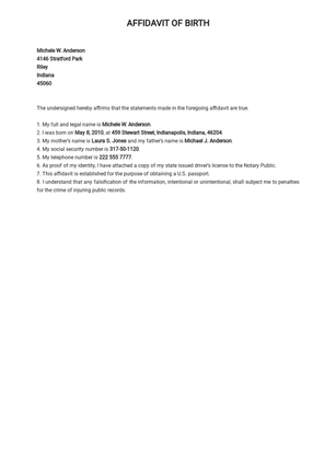 Self Affidavit Of Birth Template
