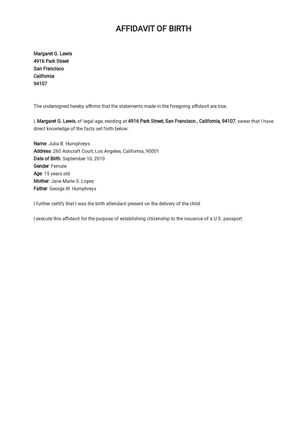 Birth Attendant Affidavit Template