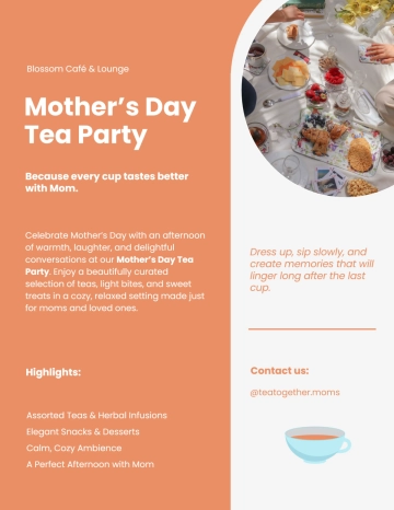 Free Mother's Day Tea Party Flyer Template to Edit Online