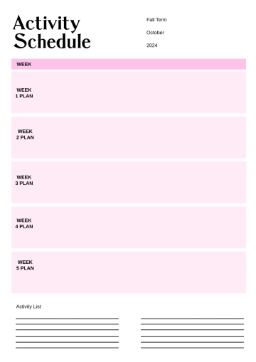 Free Activity Classroom Schedule Template to Edit Online