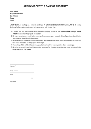 Affidavit of Title Sale of Property Template