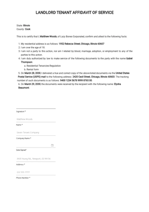 Landlord Tenant Affidavit of Service Template