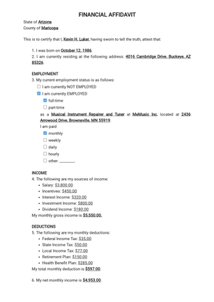 Financial Affidavit Template