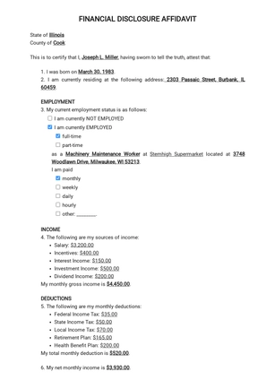 Financial Disclosure of Affidavit Template