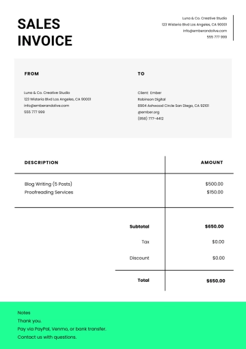 Free Sales Invoice Template to Edit Online