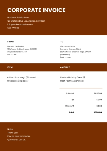 Free Bakery Invoice Template to Edit Online