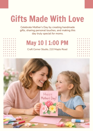 Free Handmade Gift Mother's Day Invitation Template to Edit Online