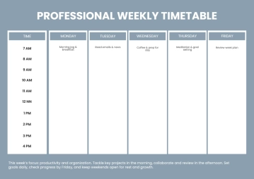 Free Personal Timetable Template to Edit Online