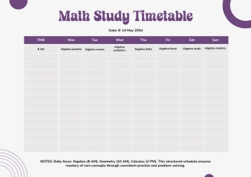 Free Math Timetable Template to Edit Online