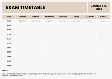 Free Exam Timetable Template to Edit Online