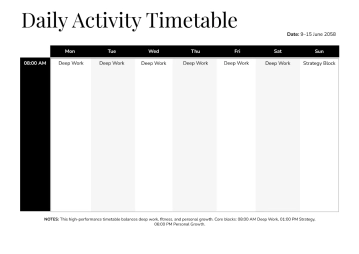 Free Activity Timetable Template to Edit Online