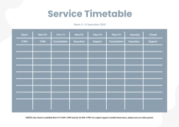 Free Service Timetable Template to Edit Online