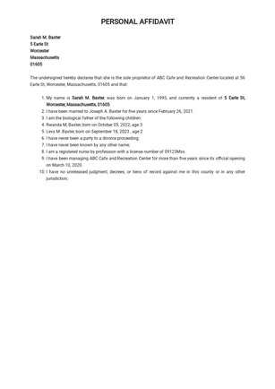 Format of Personal Affidavit Template