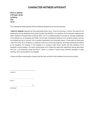 Character Witness Affidavit Template