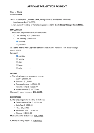 Affidavit Format for Payment Template