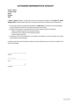 Affidavit on Behalf of Company Template
