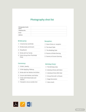Photography Shot List Template