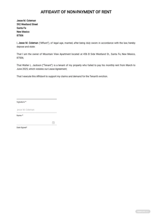 Affidavit of Non-Payment of Rent Template