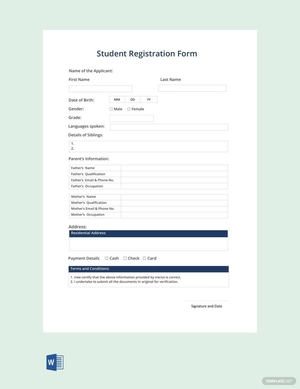 Student Registration Form Template