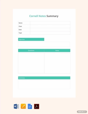 Cornell Notes Summary Template