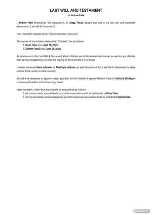 Legal Last Will and Testament Template