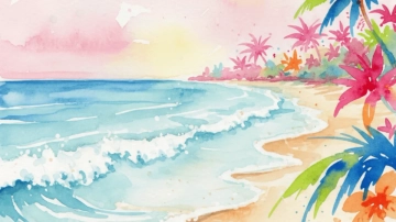 Free Watercolor Beach Scene Background Template to Edit Online