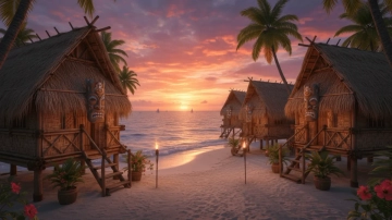 Free Beach Tiki Huts Background Template to Edit Online