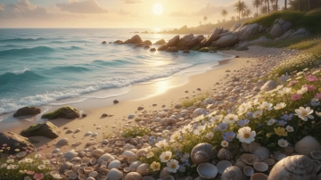 Free Seashell and Wildflower Shore Beach Background Template to Edit Online