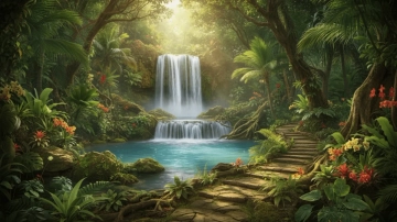 Free Tropical Waterfall Jungle Scene Photography Background Template to Edit Online