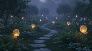Free Twilight Garden Lanterns Photography Background Template to Edit Online