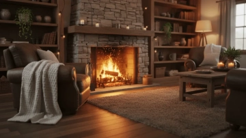 Free Cozy Fireplace Indoor Photography Background Template to Edit Online