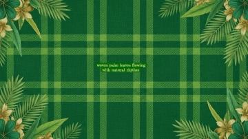 Free Floral Palm Leaf Plaid Fabric Green Background Template to Edit Online