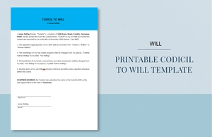 Printable Codicil to Will Template