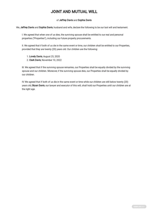 Joint Will for Married Couple Template