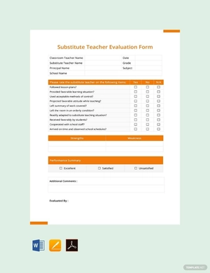 Substitute Teacher Evaluation Form Template