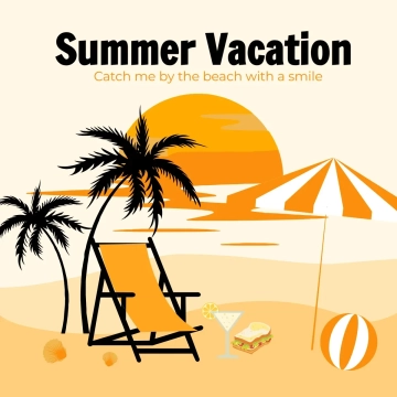 Free Summer Vacation Beach Clip Art Template to Edit Online