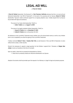 Legal Aid Will Template
